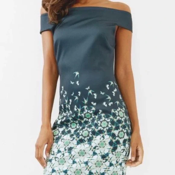 Ted Baker Navy and Light Blue Off-Shoulder Dress - Picture 3 of 8